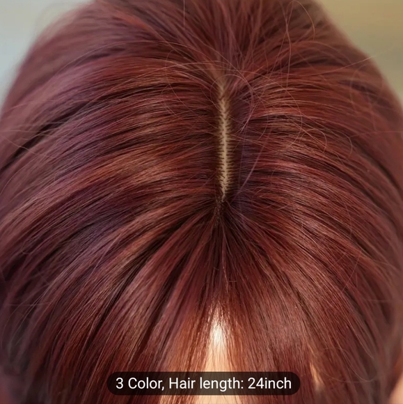 Burgundy Wig With Bangs 24 Inch Long Straight Burgundy Wig Layered - Picture 4 of 6